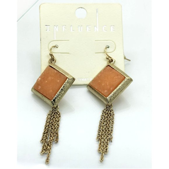 INFLUENCE EARRINGS, faux druzy gemstone, tassle design, vintage, NOS, 3" drop da - Picture 1 of 4